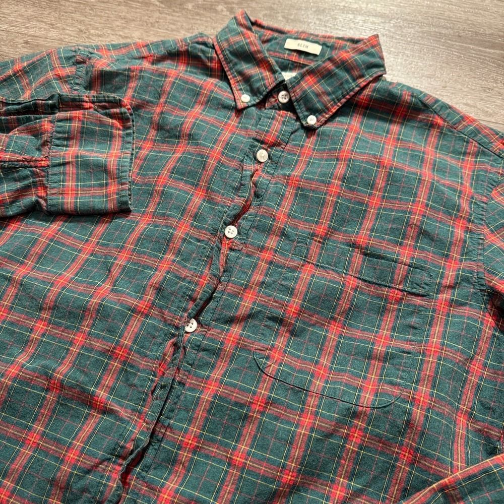 J.Crew Shirt Men M Green Plaid Cotton Slim Fit Button Down Preppy Casual Classic